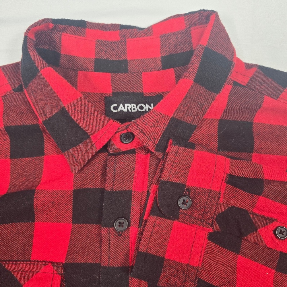 Carbon Mens‎ Red Black Buffalo Plaid Flannel Shirt Button Down grunge Size S